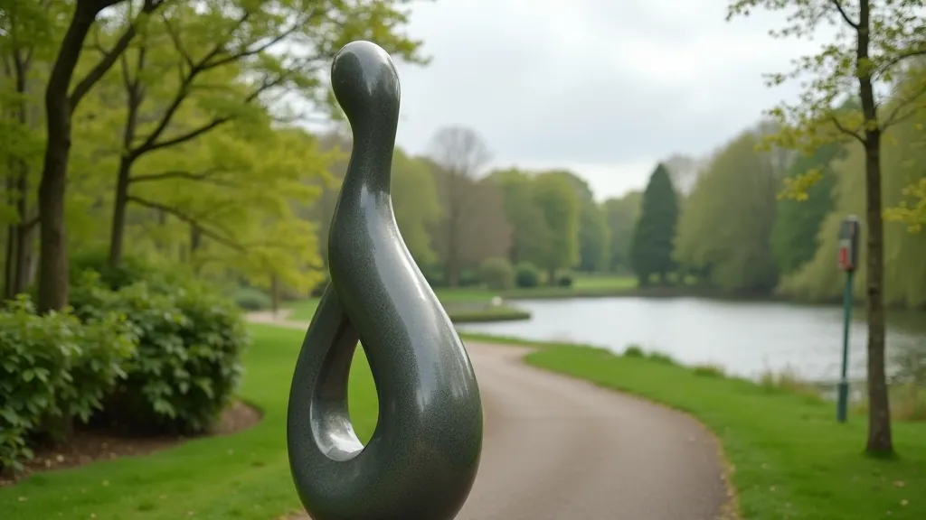 Contemporary sculpture or art installation in outdoor natural setting near water