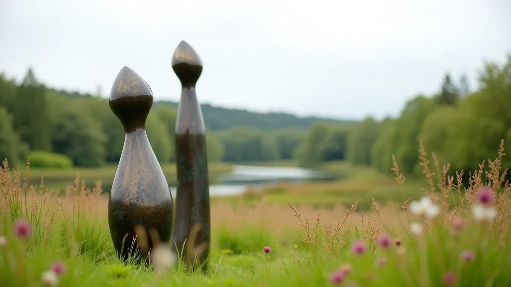 Contemporary sculpture installation in natural landscape