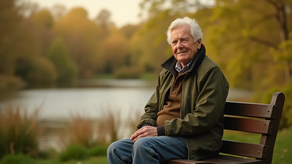 Person sitting on wooden bench in parkland, resting during outdoor walk, peaceful natural landscape in background
