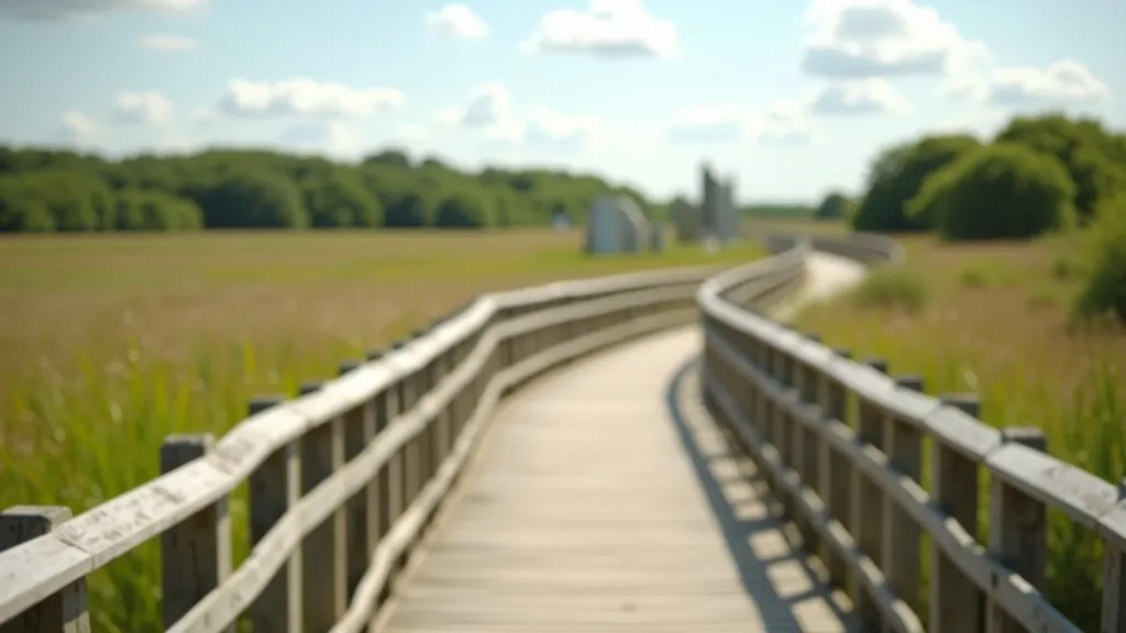 Scenic boardwalk trail with integrated sculpture installations
